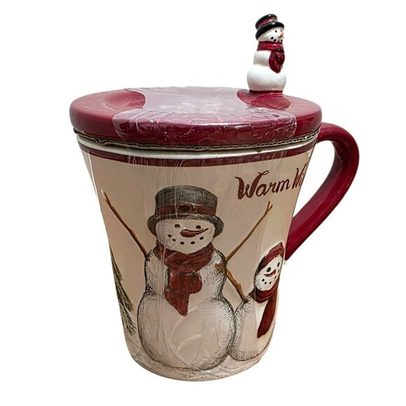 New Yuletide Snowman Mug Coaster Lid Holiday Cup Christmas Gift Warm Wishes Snow - Picture 7 of 10
